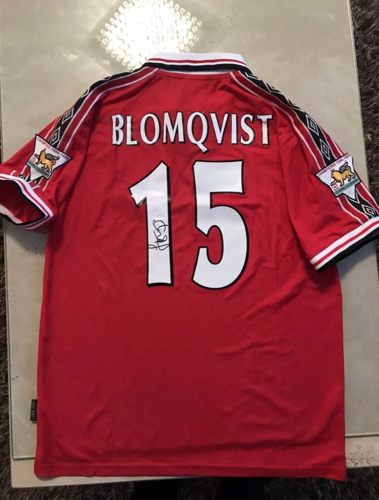 Jesper Blomqvist Signed Manchester United Shirt 1999