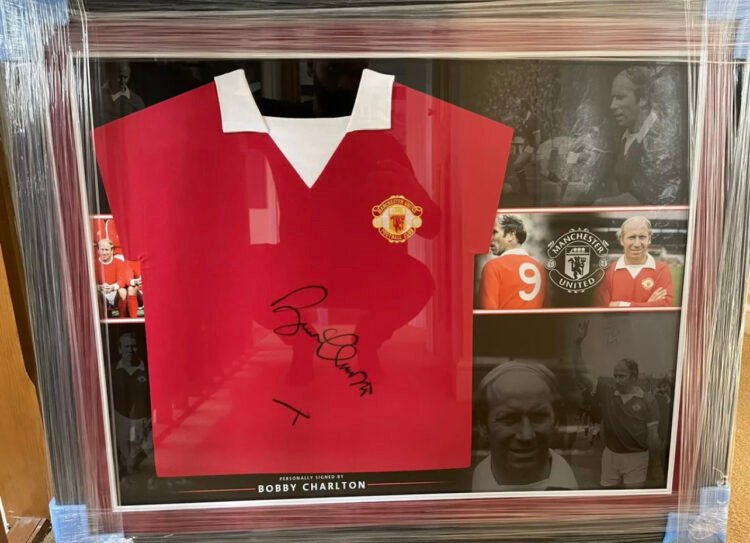 Sir Bobby Charlton signed Manchester United shirt