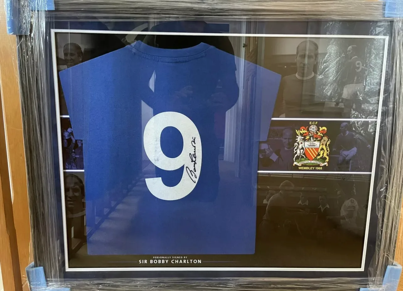 Sir Bobby Charlton signed Manchester United shirt