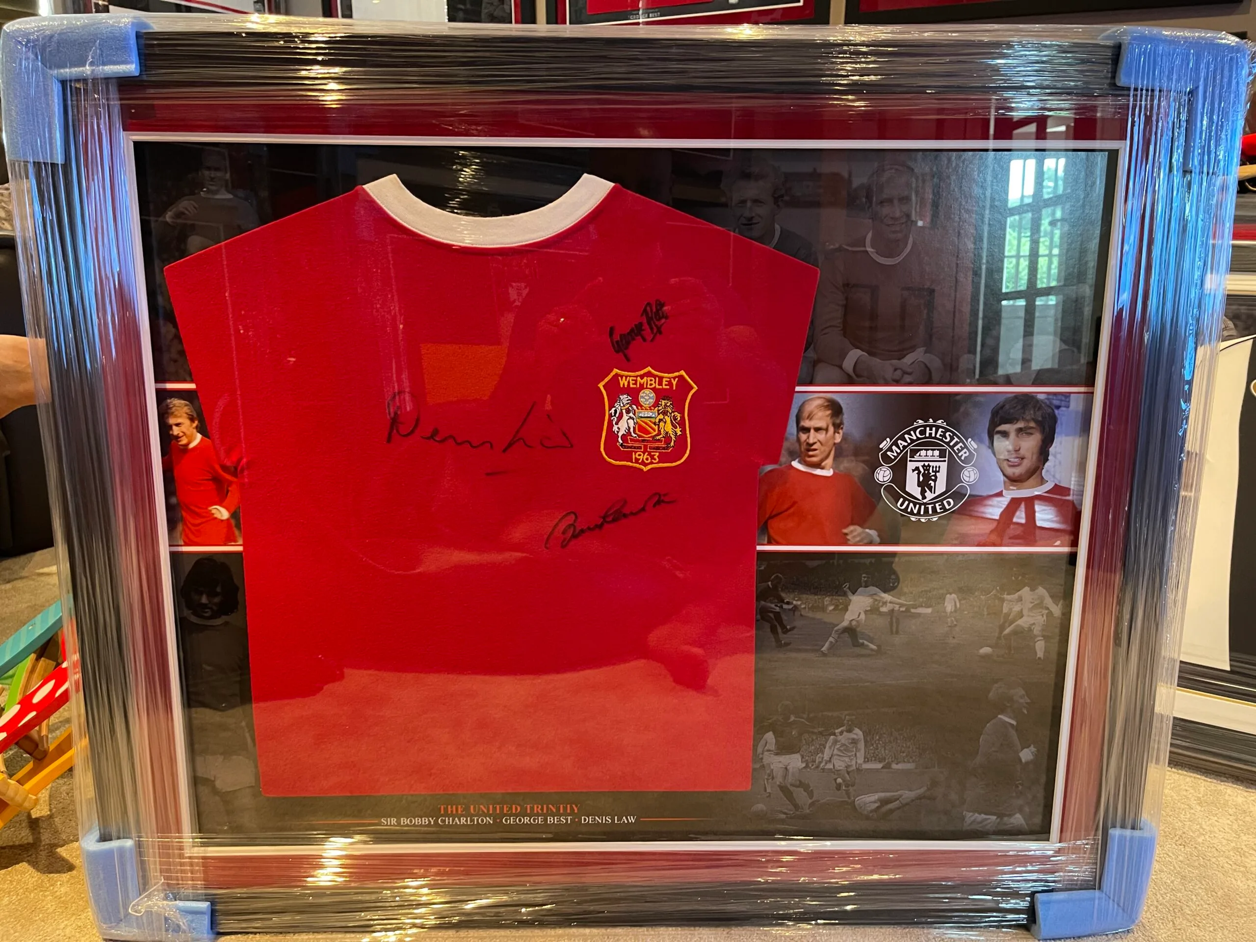 Manchester United Holy Trinity Best, Law and Charlton signed 1963 final shirt