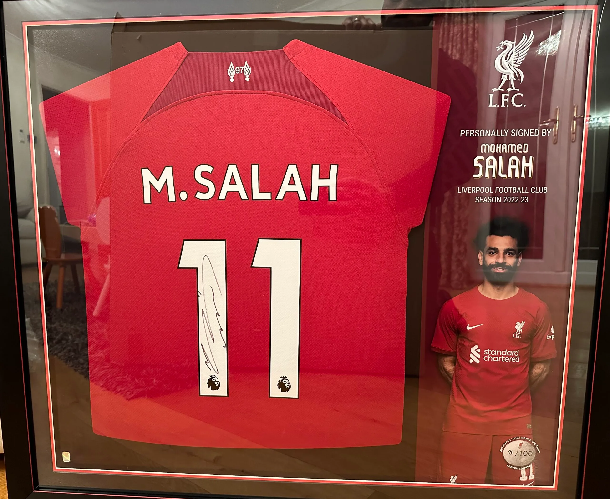 Mohamed Mo Salah signed 2022/23 Liverpool shirt. Limited Edition of 100
