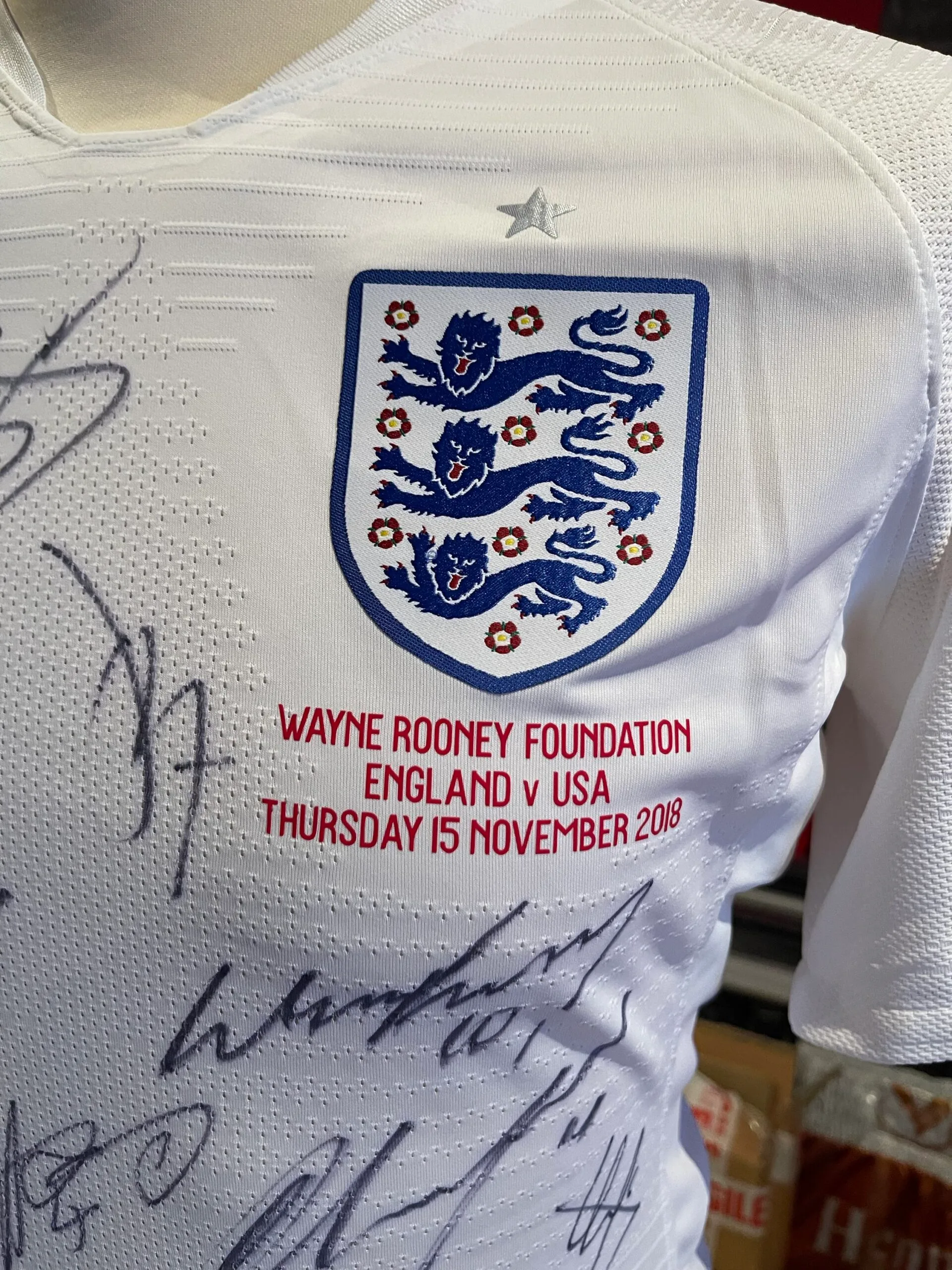 Marcus Rashford match worn England vs USA framed signed shirt - Image 3