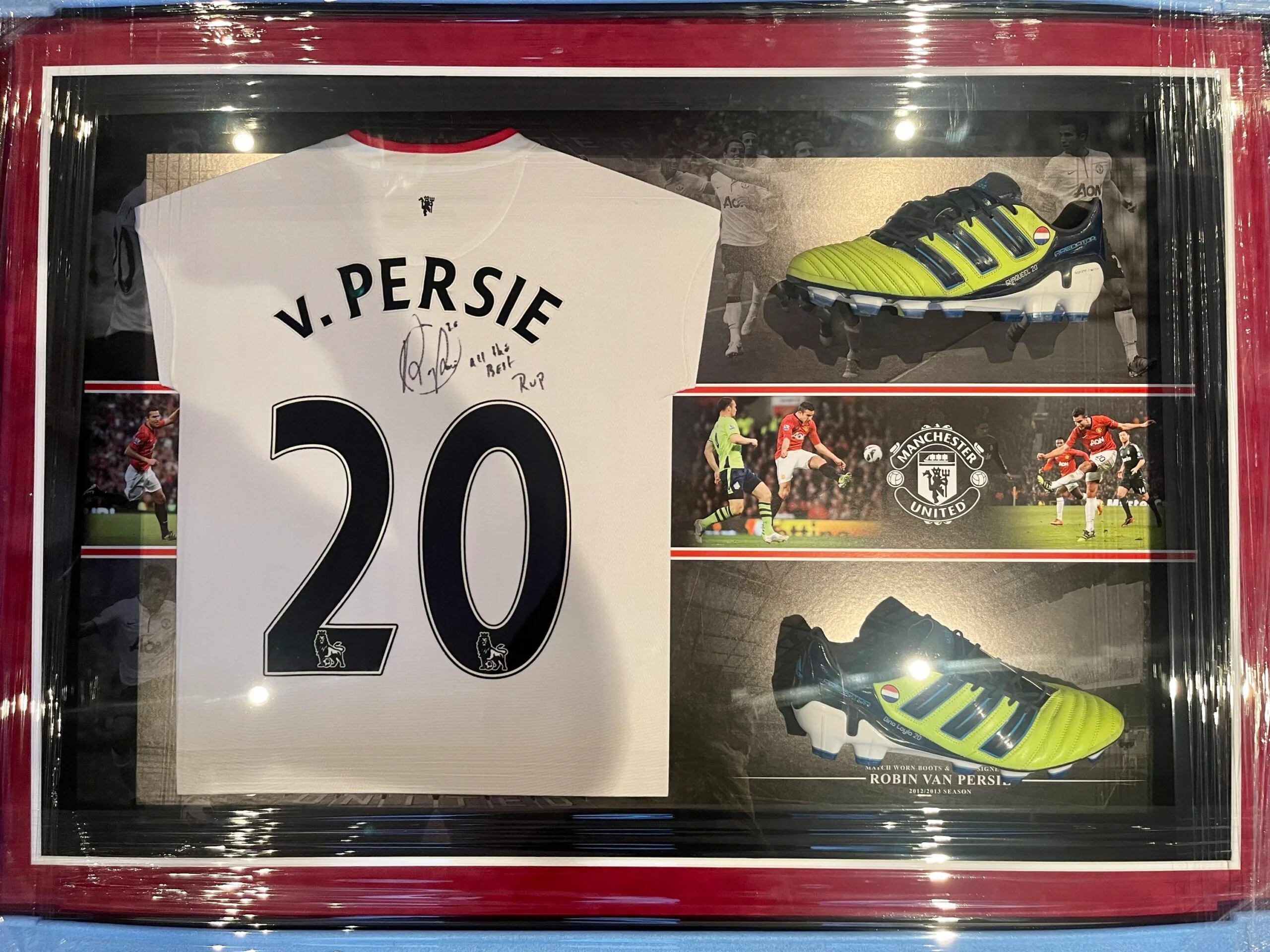 Robin Van Persie signed Manchester United 2012/13 away shirt and match worn boots.