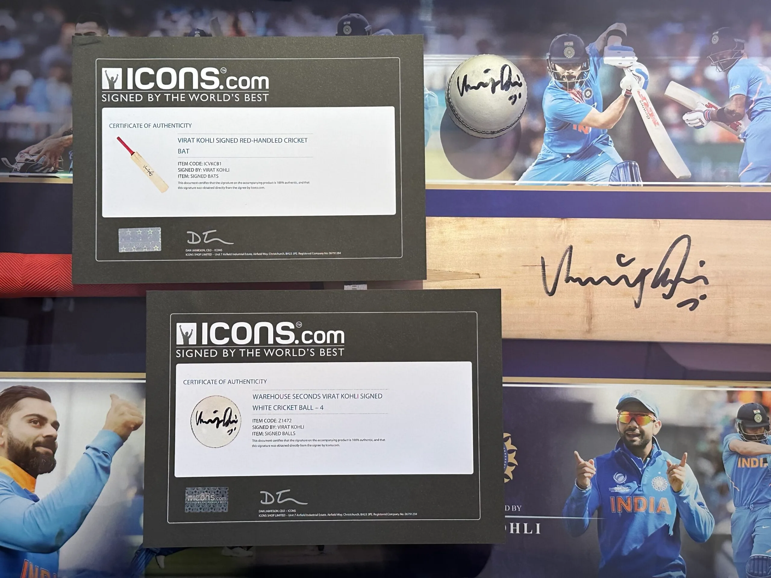 Virat Kohli signed autographed cricket bat and ball India ICONS - Image 7