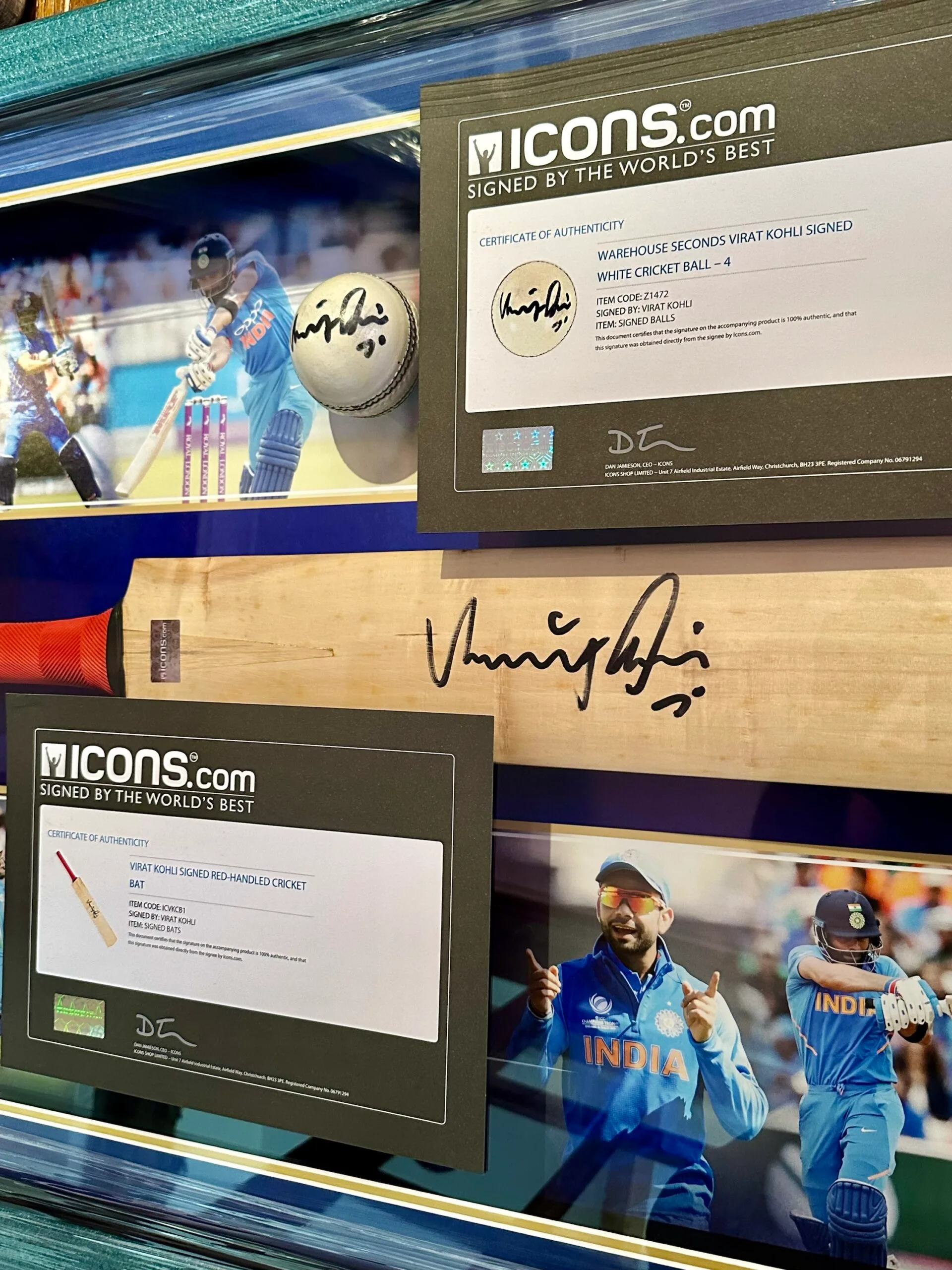 Virat Kohli signed autographed cricket bat and ball India ICONS - Image 5