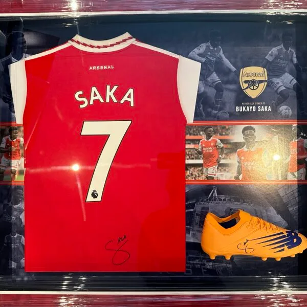 Bukayo Saka signed Arsenal shirt and boot presentation