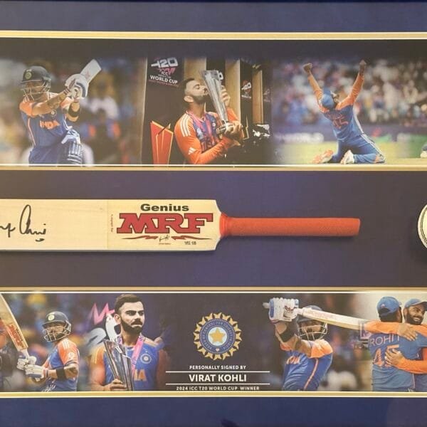 Virat Kohli signed mini cricket bat and full size ball India ICONS