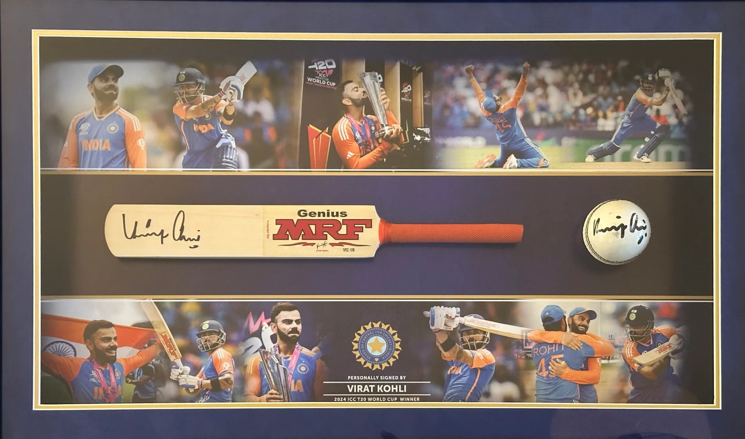 Virat Kohli signed mini cricket bat and full size ball India ICONS